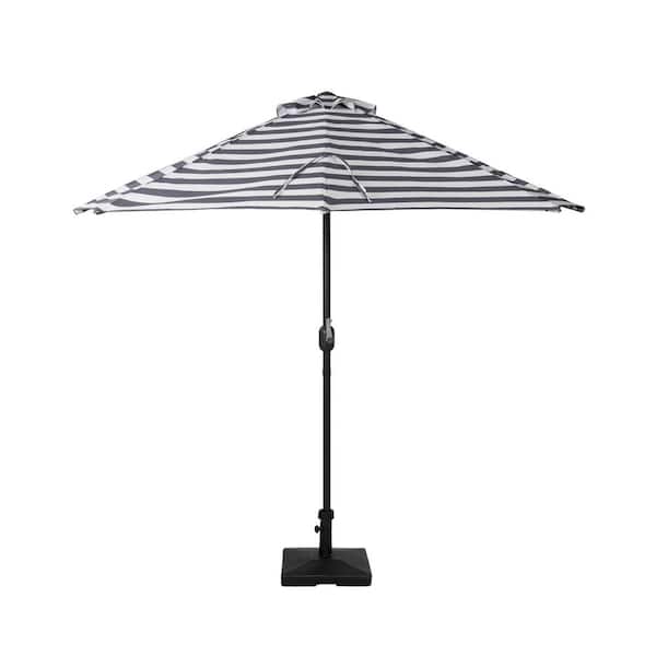 WESTIN OUTDOOR FIJI 9 ft. Black and White Stripe Half Market Umbrella with 50 lbs. Concrete Base