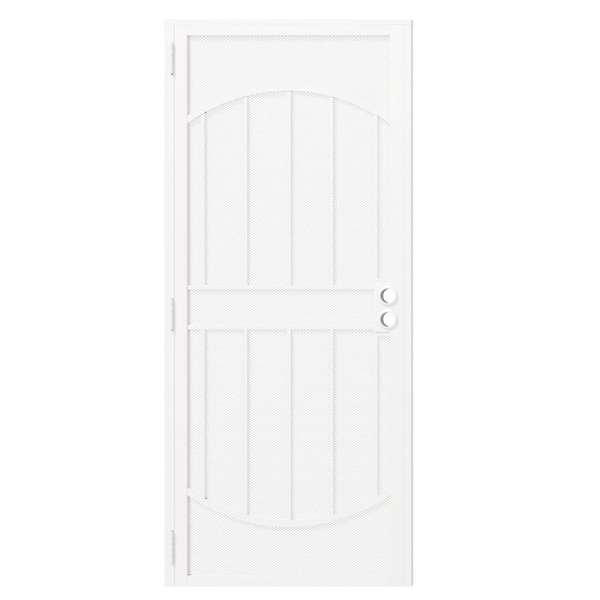32 in. x 80 in. Universal/Reversible, White, Iron, Pre-Bored, Expanded Mesh Prehung, Security Door without Handle