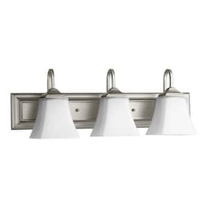 Transitional 24 in. W  3-Light Satin Nickel Vanity Lights with Satin Opal Glass