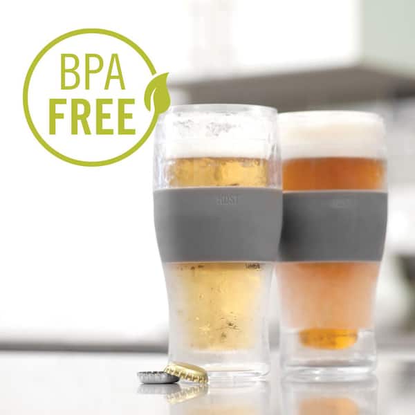 Host Freeze Beer Glass, Freezer Gel Chiller Double Wall Plastic Frozen Pint  Glass, Set of One, 16 oz, Grey