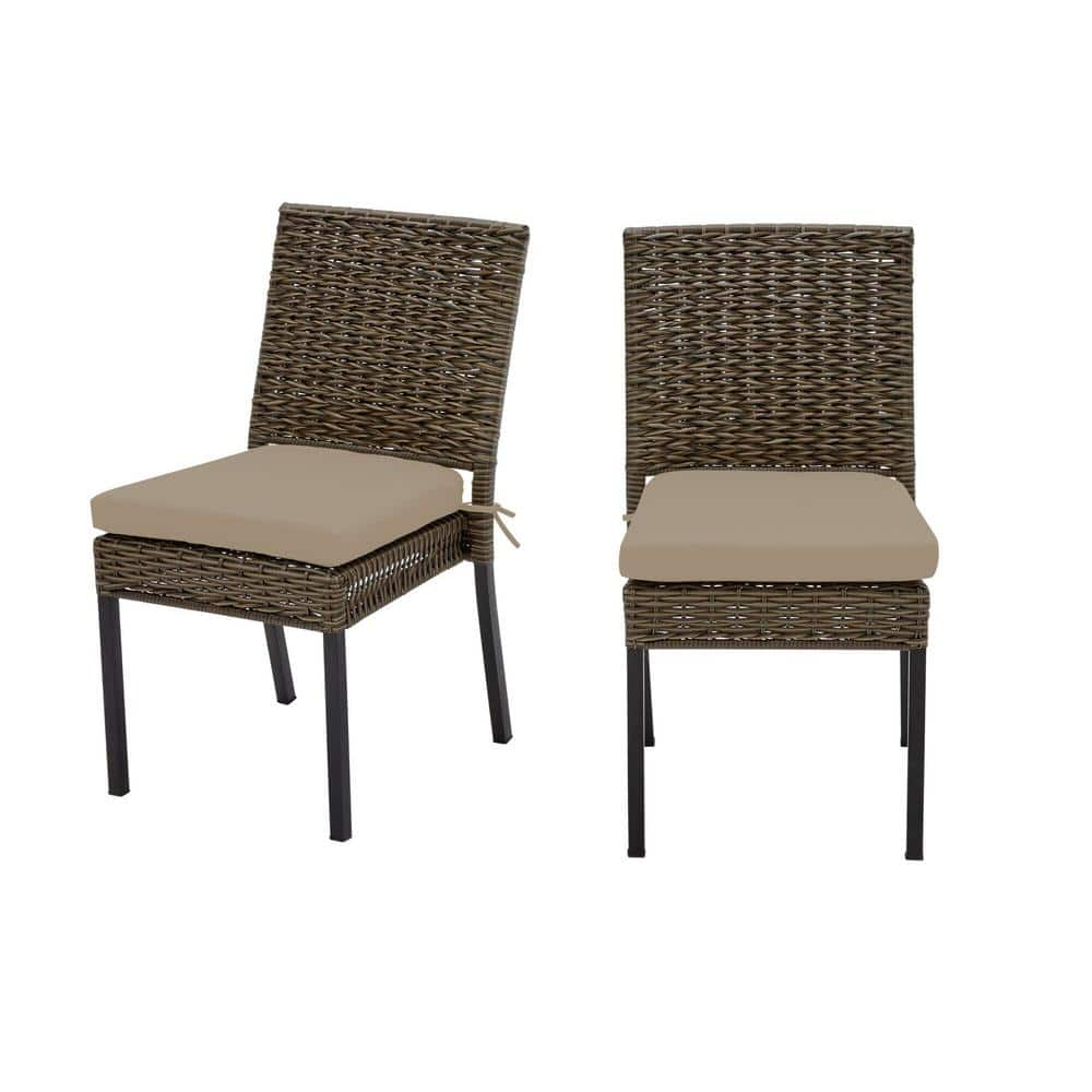 Laguna Point Brown Wicker Outdoor Patio Dining Chair with CushionGuard Putty Tan Cushions (2-Pack) -  Hampton Bay, H096-01202400