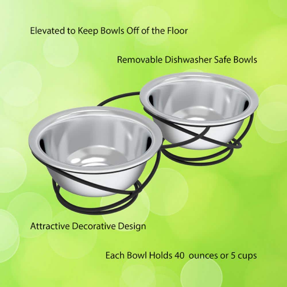 Stainless Steel Elevated Pet Bowls with Black Metal Stand