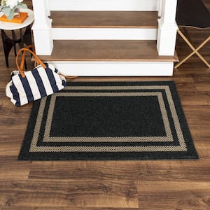Basics Hall Border Black 1 ft. 8 in. x 2 ft. 6 in. Transitional Tufted Geometric Bordered Polyester Rectangle Area Rug