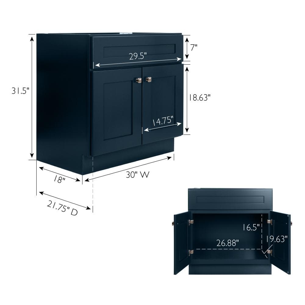 Brookings 30-Inch Dark Blue Wood Bathroom Vanity