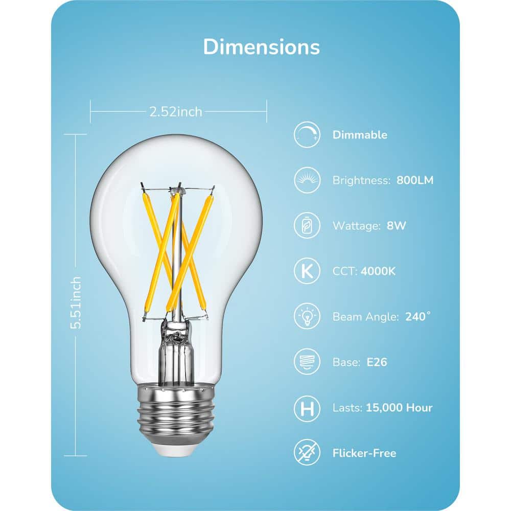 Vintage Edison LED Light Bulbs, Clear Glass, Cool White, 6-Pack