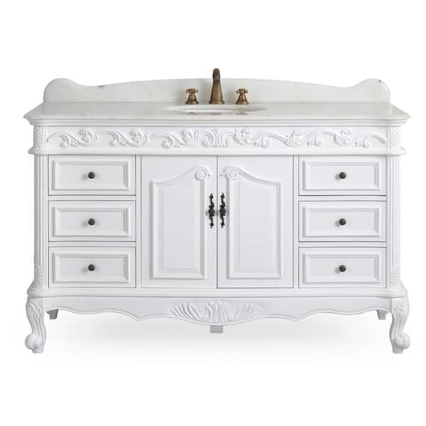 Beckham 56 in. W x 22 in D. x 36 in. H Bath Vanity in Antique White With White porcelain Sink and White Marble Top