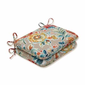 Floral 18.5 in. x 15.5 in. Outdoor Dining Chair Cushion in Tan/Blue/Green (Set of 2)