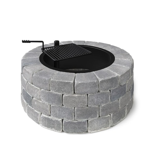 Grand 4-Course 48 in. W x 16 in. H Round Concrete Wood Burning Fire Pit Kit with Cooking Grate in Cascade