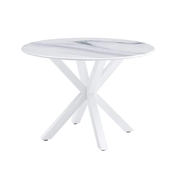 Unbranded 42.12 in. White Round MDF Outdoor Dining Table Cross Leg Mid-century End Table Leisure Coffee Table, for Indoor or Patio