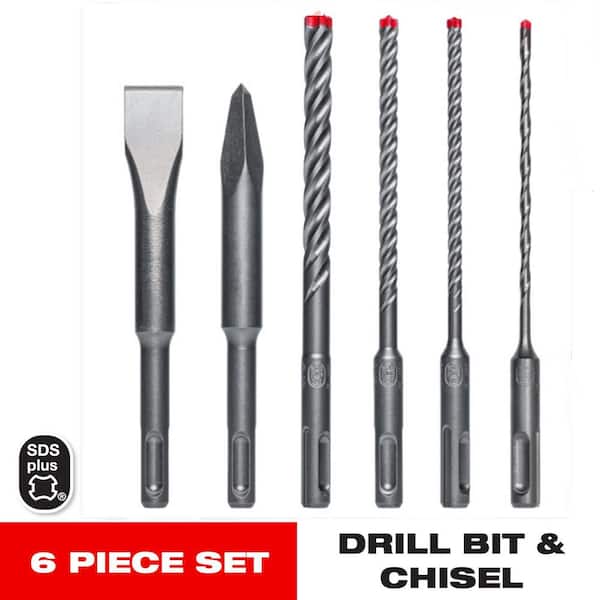 DIABLO 6pc SDS-Plus Rebar Demon 4-Cutter Full Carbide Head Hammer Drill Bit & Chisel Set