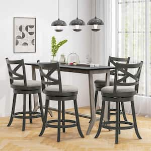 27 in. Swivel Grey Wood Bar Stools Soft-Padded Seat with Hollow Back (Set of 4)