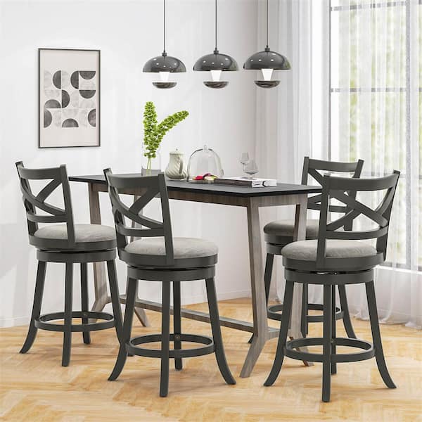 27 in. Swivel Grey Wood Bar Stools Soft-Padded Seat with Hollow Back (Set of 4)