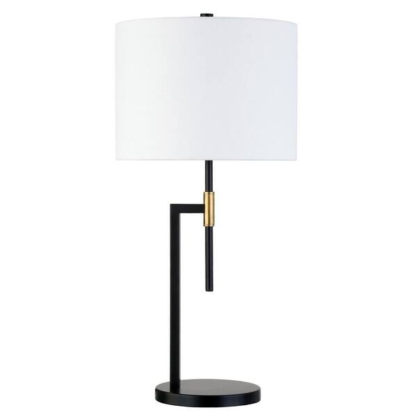 HomeRoots 25 in. White Mid-Century Integrated LED Bedside Table Lamp with White Fabric Shade