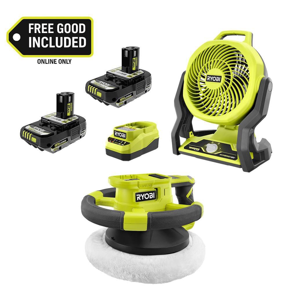 Ryobi 18V ONE+ ハイブリッド ファン　充電器、バッテリー3つ付き ryobi-jobsite-fans-pcl811k22-
