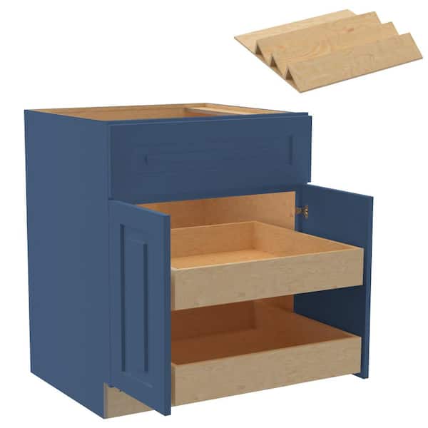 Home Decorators Collection Grayson 27 in. W x 24 in. D x 34.5 in. H Assembled Plywood Base Kitchen Cabinet in Mythic Blue with 2ROT Spice Soft Cls