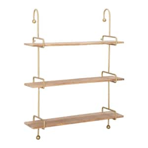 Wendy 31 in. W x 8.50 in. D Gold Metal Mango wood Decorative Wall Shelves
