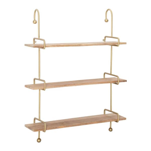 Linon Home Decor Wendy 31 in. W x 8.50 in. D Gold Metal Mango wood Decorative Wall Shelves