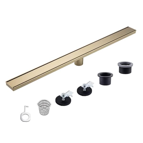 WELLFOR 36 in. Linear Grid Shower Drain in Brushed Gold