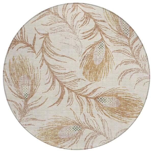 Chantille Machine Washable Indoor/Outdoor Abstract ACN3147 Cream 8 ft. x 8 ft. Round Rug