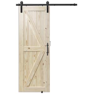 30 in. x 84 in. K Model Unfinished Natural Solid Wood Interior Sliding Barn Door with Hardware Kit