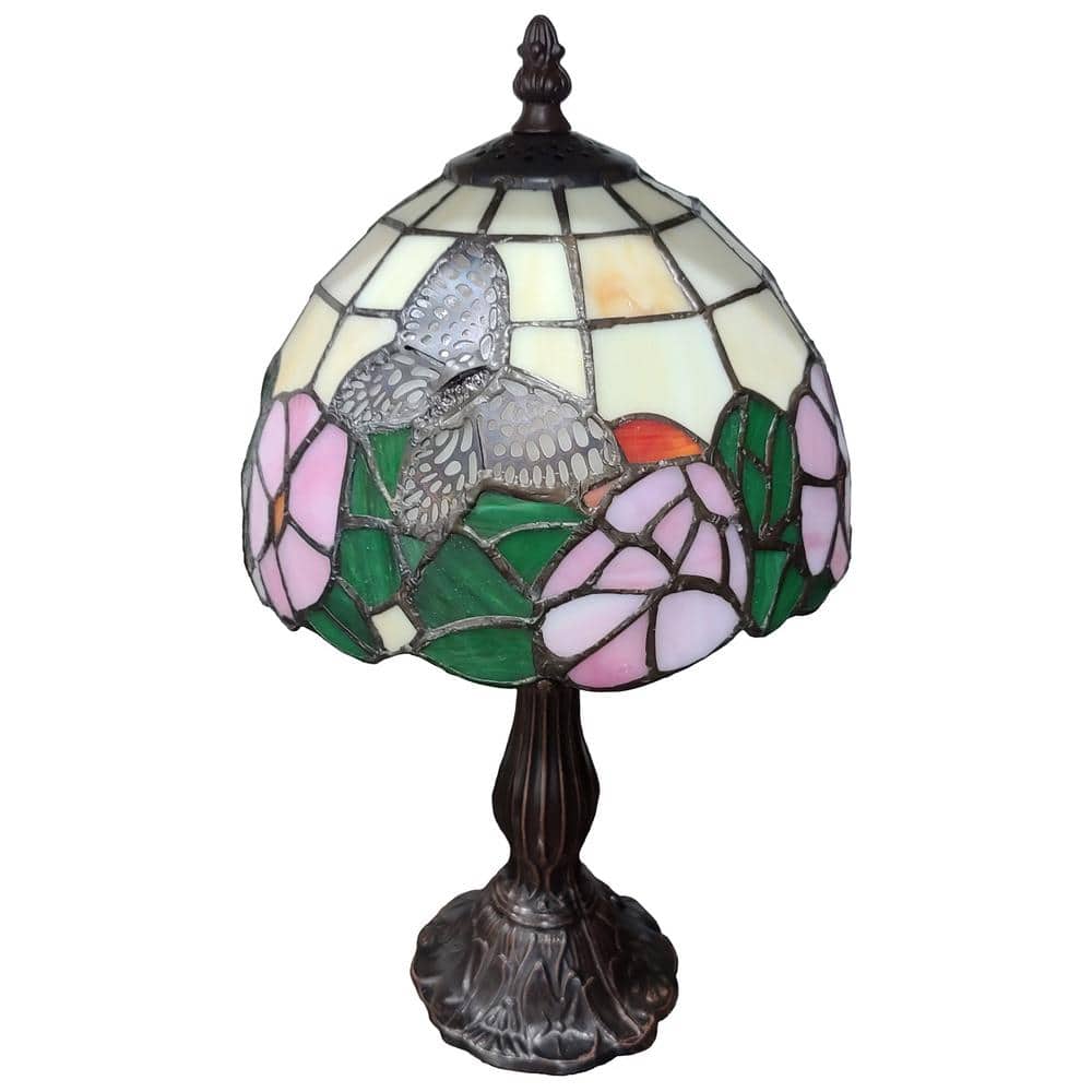 Tiffany Style Floral Stained Glass Mini Table Lamp with Bronze Base