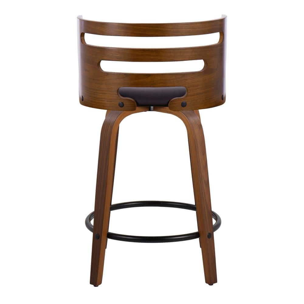 Walnut and Black Swivel Counter Stools with Bent Wood Back