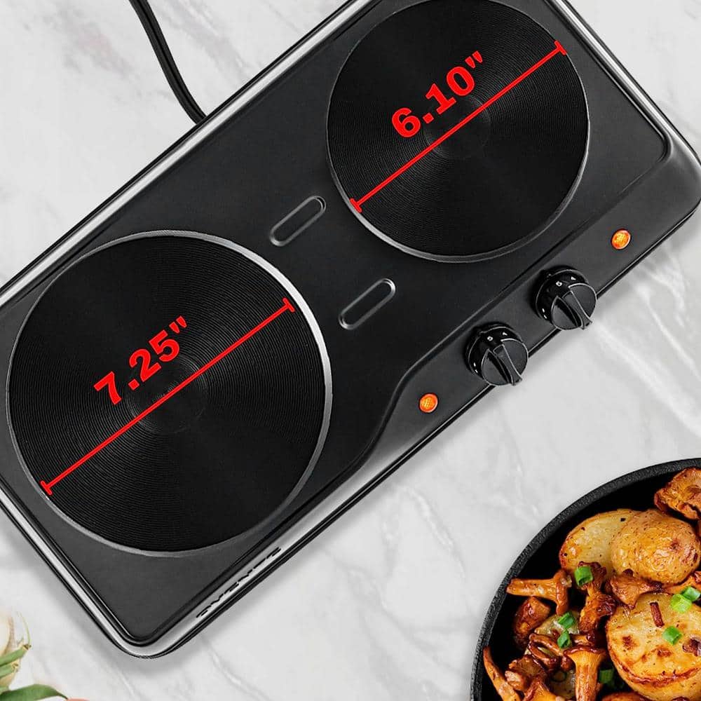 Black Double Burner Electric Cooktop with Cast Iron Plates