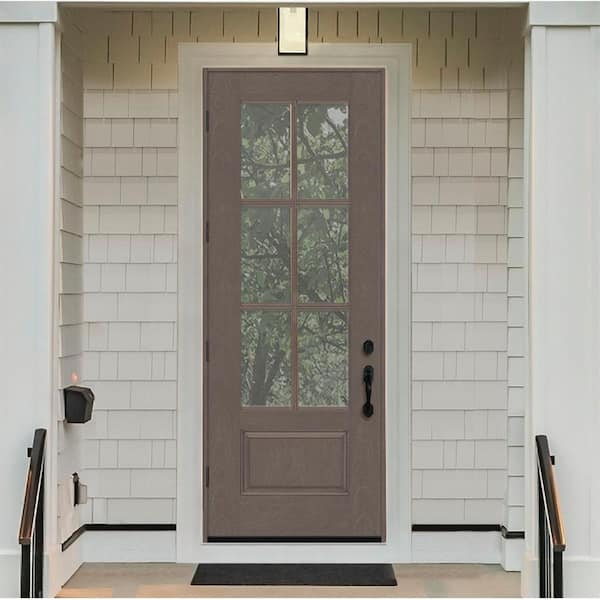 Regency 36 in. x 96 in. 3/4-6 Lite Clear Glass RHOS Ashwood Stained Fiberglass Prehung Front Door