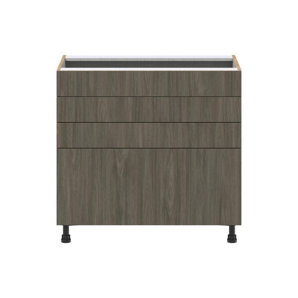 J COLLECTION Medora textured 36 in. W x 24 in. D x 34.5 in. H in Slab Assembled Base Kitchen Cabinet for Cooktop with 3 Drawers