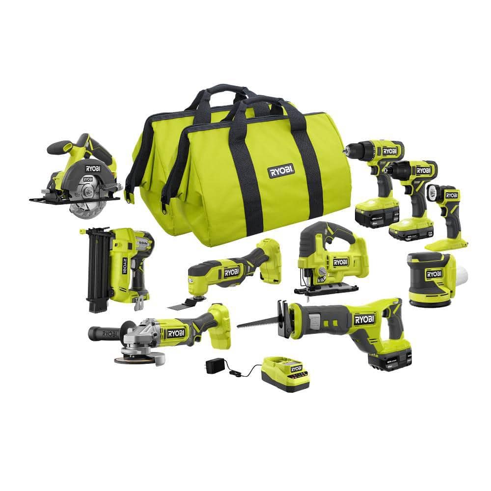 RYOBI ONE+ 18V Cordless 10-Tool Combo Kit with (1) Compact Battery