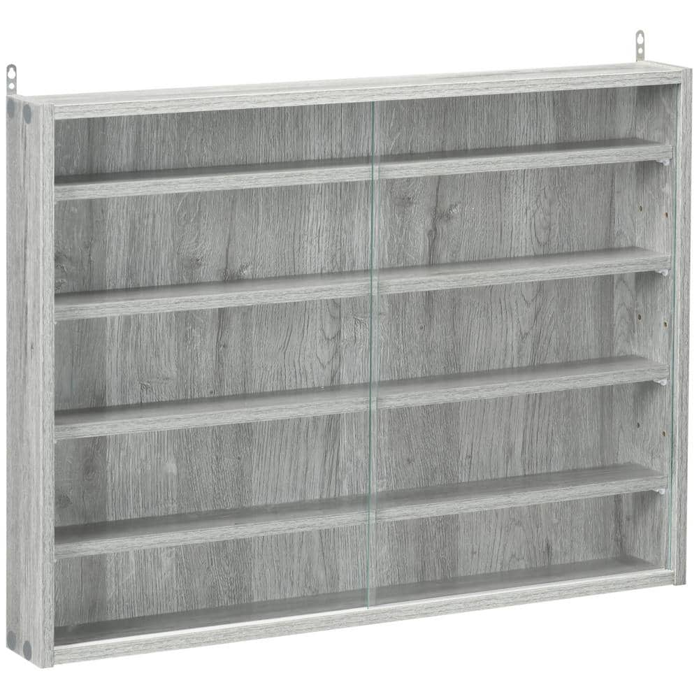 5-Tier Wall-Mounted Display Cabinet Decorative Box, Glass Display Case with 2-Doors and Adjustable Shelves, in Grey price history on PriceWatchPro