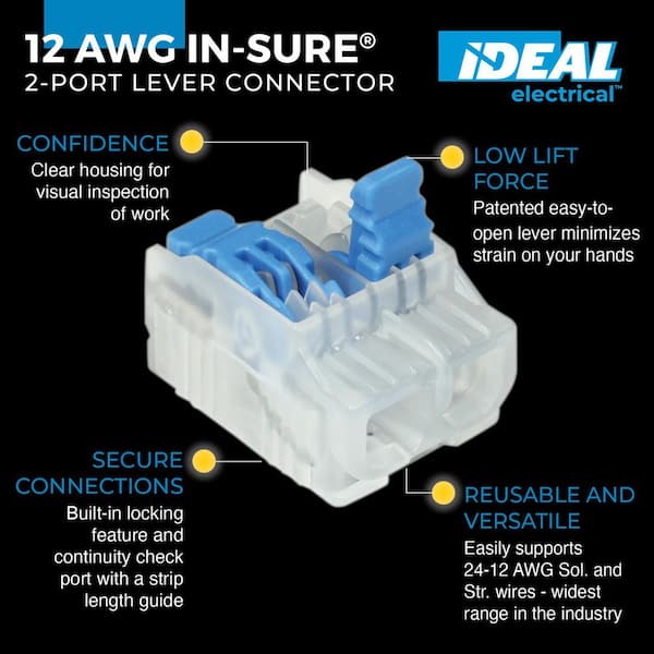 IDEAL - In-Sure Lever Wire Connector, 12 AWG, 2-Port, Bag of 10