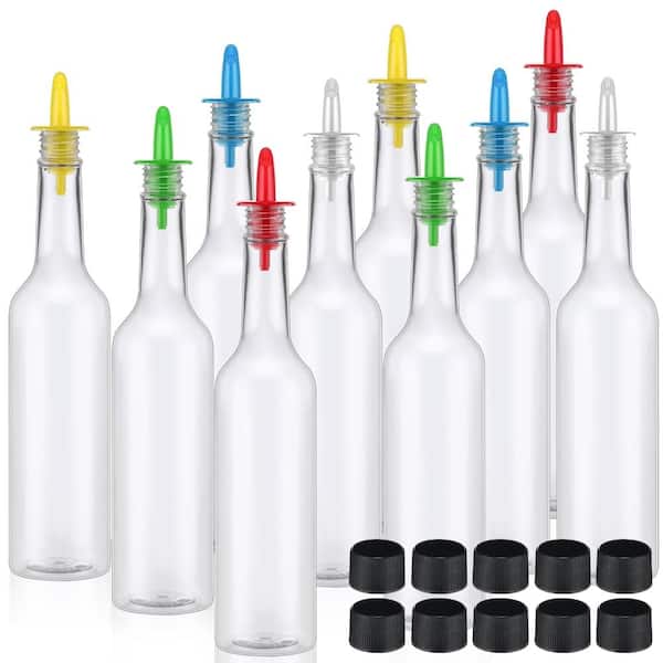 10-Set 15 oz Clear Plastic Long Neck Syrup Bottles with Pour