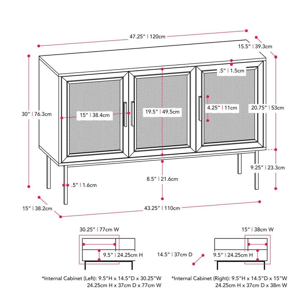 Emmett Light Brown Wood Sideboard Buffet with Cane Doors