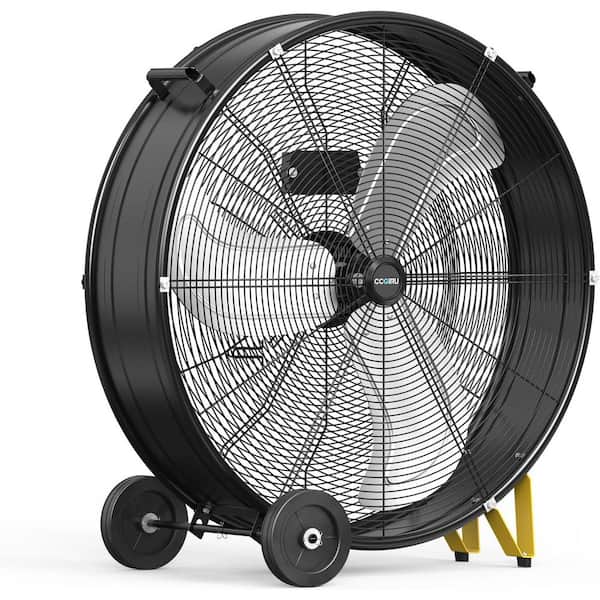 13000 CFM 30 in. yellow heavy-duty High Velocity Barrel Floor Drum Fan With Powerful 1/3HP Motor, 9 ft. Power Cord