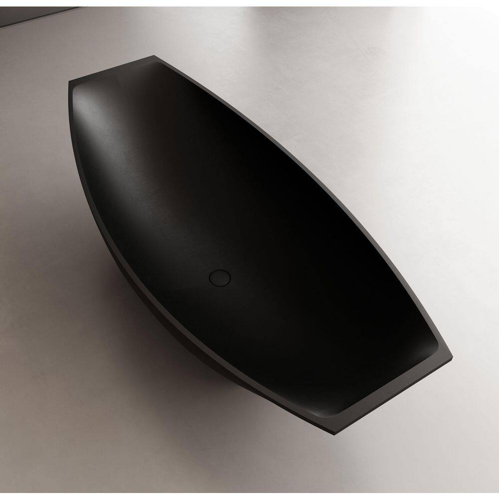 71" Black Matte Solid Surface Freestanding Hammock Bathtub