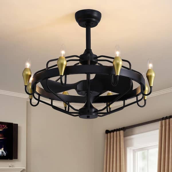 WDETR 29 in. Indoor 8-Lights Black Wagon Wheel Ceiling Fan with Lights for Dining Room Living Room Kitchen