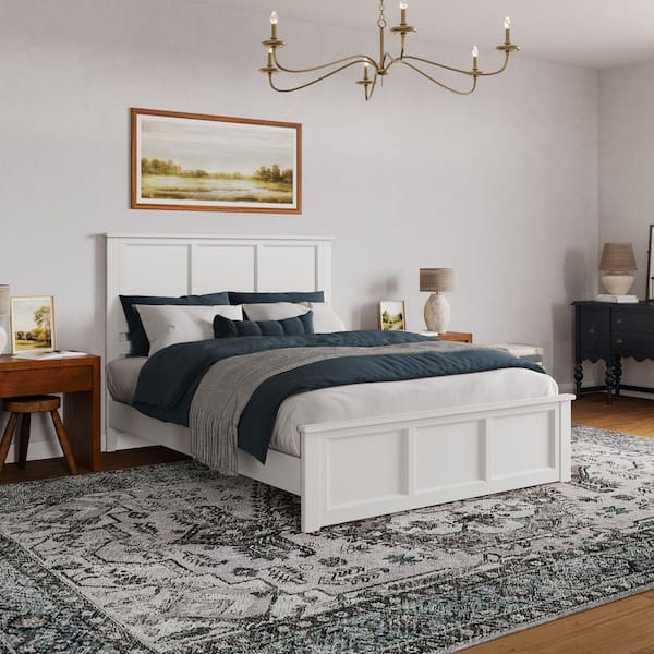 AFI Charlotte White Solid Wood Frame Queen Low Profile Platform Bed with Matching Footboard