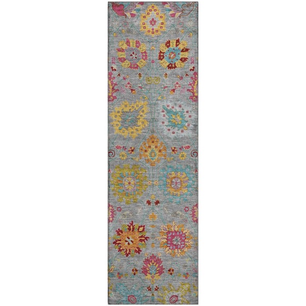 Mayfield Premium Machine Washable Abstract AMF2288 Gray 2 ft. x 7 ft. Runner Rug