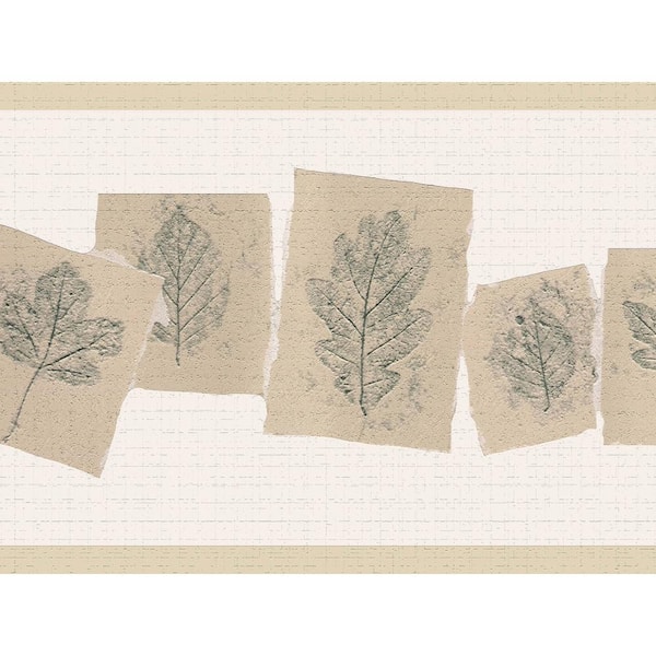 Dundee Deco Falkirk Dandy II Green Beige Leaves in Squares Abstract Peel and Stick Wallpaper Border