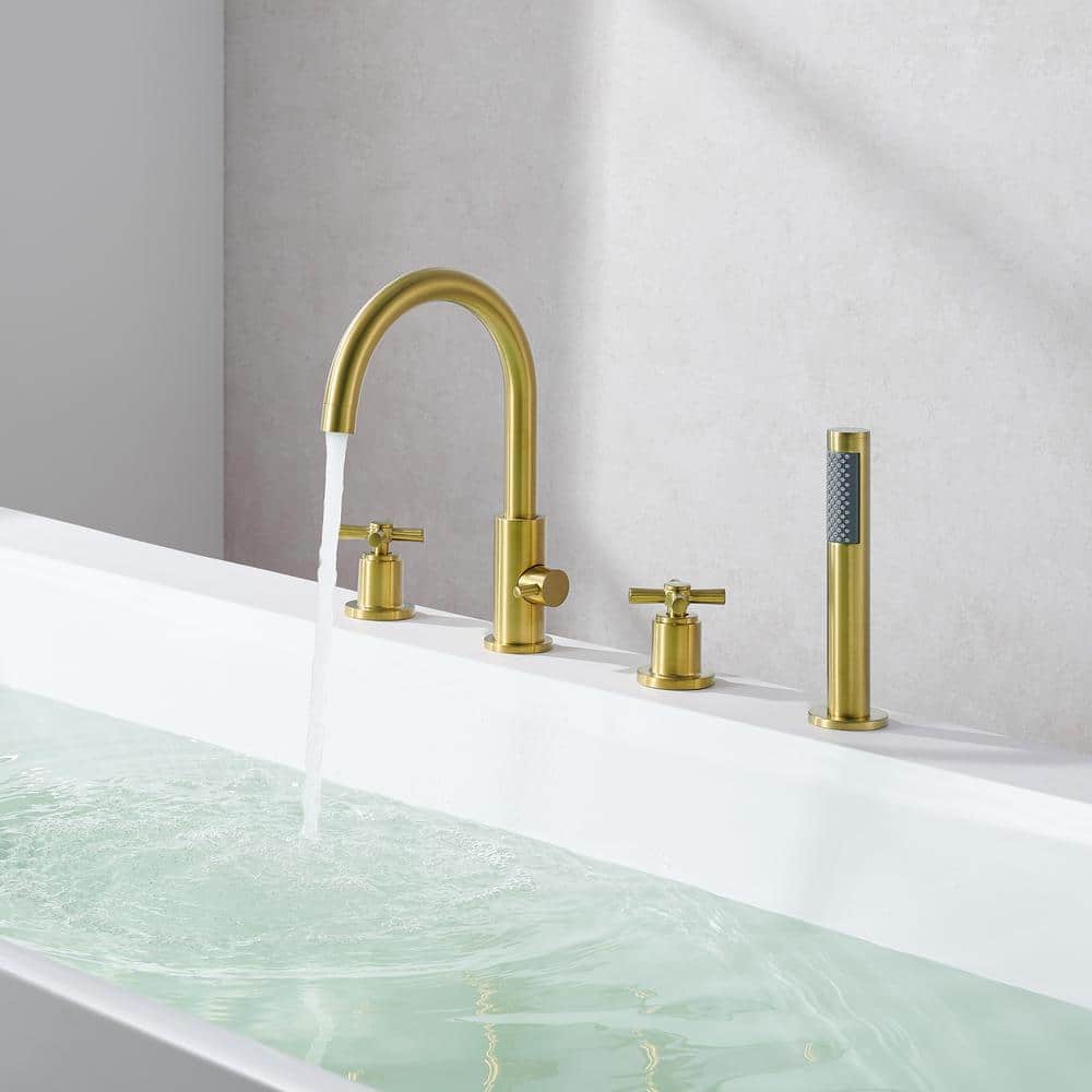 Brushed Gold Stainless Steel Deck-Mount Tub Faucet Set