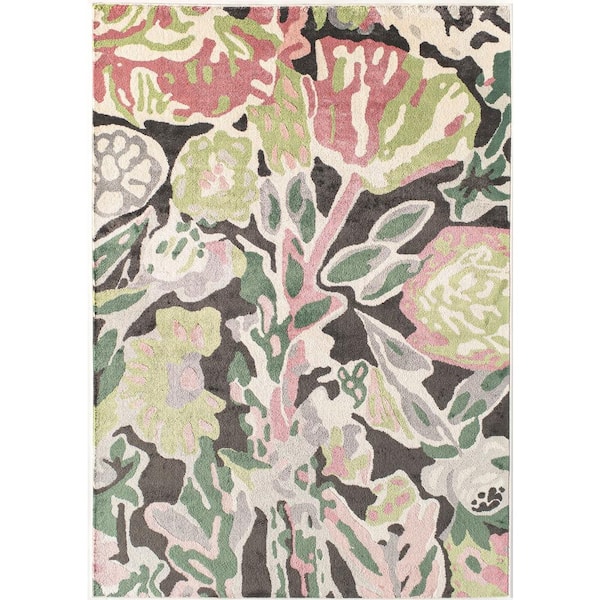 Rugs America Valentina Hanna Black 5 ft. x 7 ft. Summer Bloom Floral Transitional Area Rug