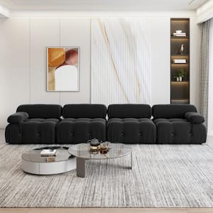 138.6 in. W Square Arm Velvet 4-Piece 4 Seater Modular Free Combination Sectiona Sofa in Black