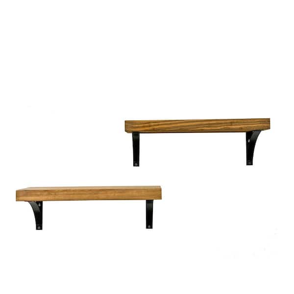 Del Hutson Designs 20 in. Walnut Industrial Grace Simple Shelves (Set of 2)
