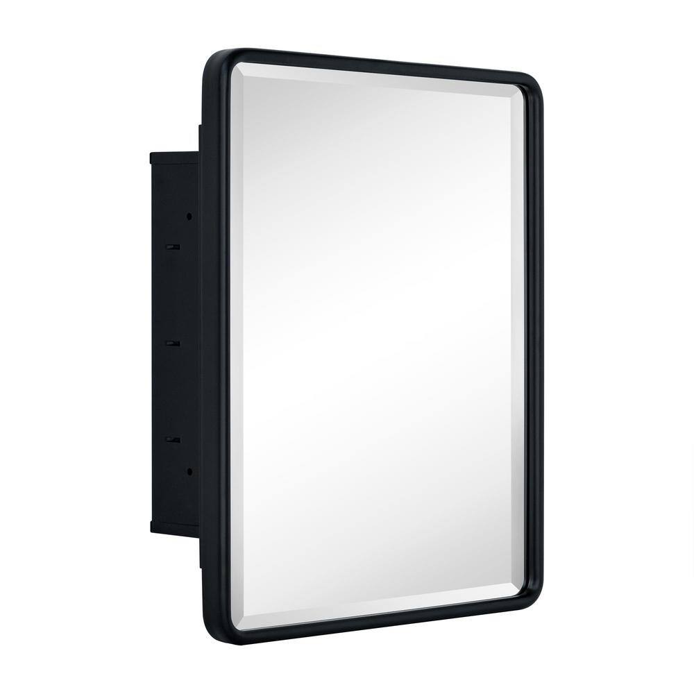 Black Metal Recessed Bathroom Medicine Cabinet with Mirror