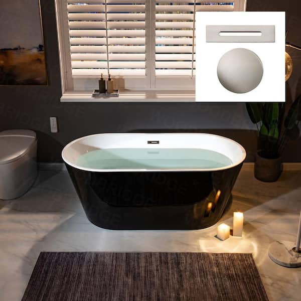 WOODBRIDGE Kolt 59 in. Acrylic FlatBottom Double Ended Bathtub with Brushed Nickel Overflow and Drain Included in Black