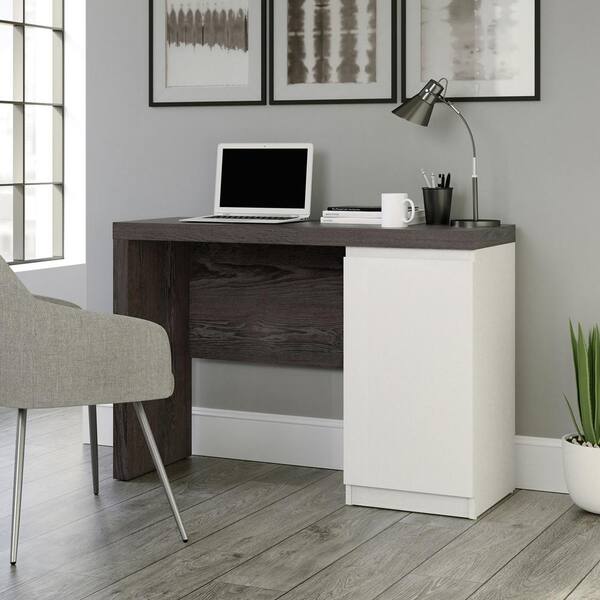 Sauder Engineered Wood Gaming Desk in White with Charcoal Ash Accent