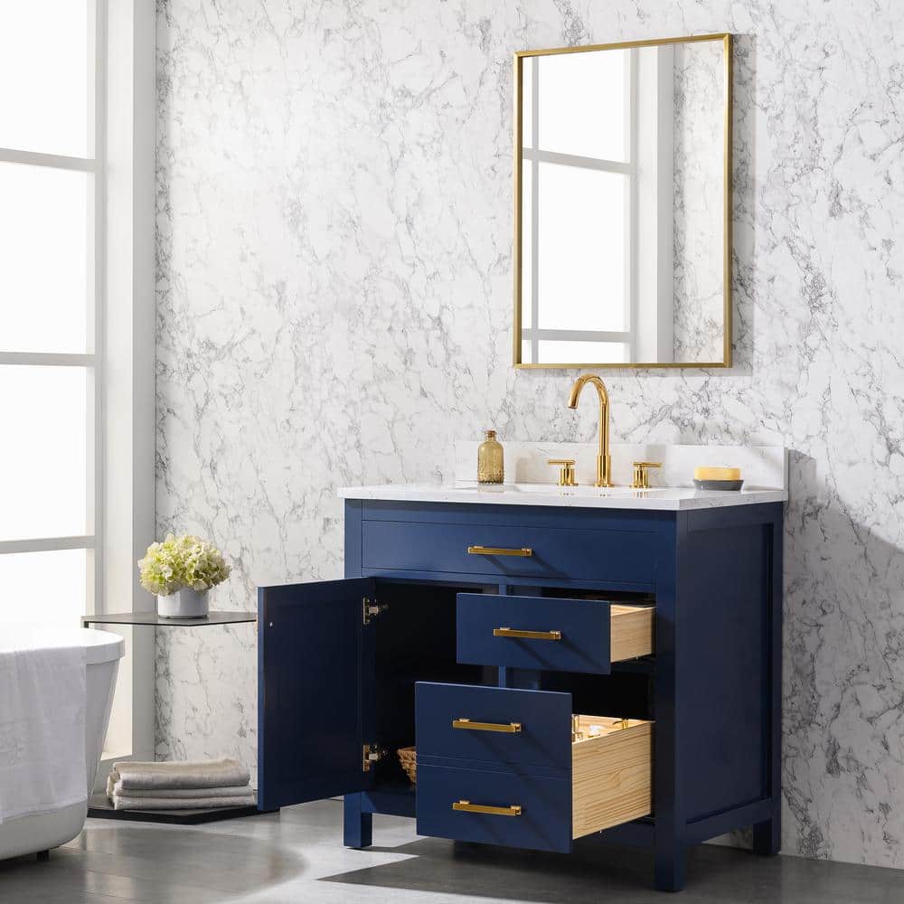 Jasper Navy Blue 36'' Freestanding Single Vanity with Carrara White Top