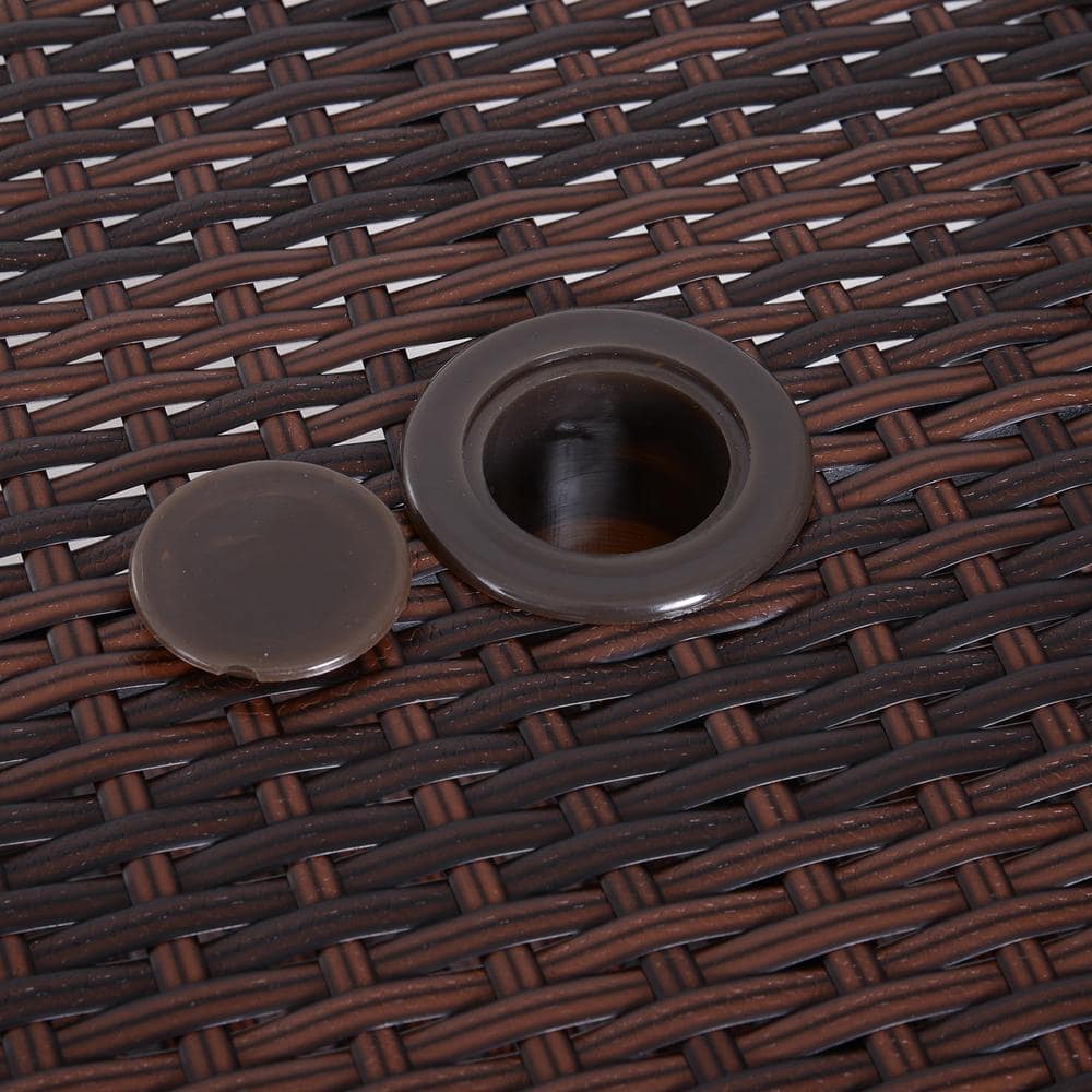 Brown Rattan Wicker Outdoor Side Table with Umbrella Hole