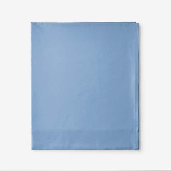 The Company Store Company Cotton Percale Porcelain Blue Solid 300-Thread Count Twin/Twin XL Flat Sheet